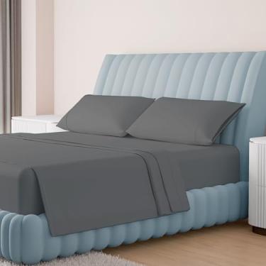 Imagem de Carressa Linen Jogo de cama queen size 100% algodão egípcio - Jogo de cama queen de alta contagem de fios de luxo (4 peças, cinza escuro), macio e sedoso, resfriamento, bolso profundo de 40,6 cm