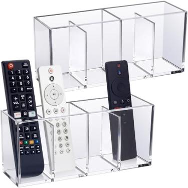 Imagem de Amazing Abby Suporte de controle remoto (pacote com 2), organizador de 4 compartimentos de plástico transparente para controle remoto de TV, caixa de armazenamento à prova de quebra para reprodutores