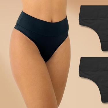 Imagem de Kit 2 Calcinhas Fio Duplo Feminina Cós Alto Modeladora Preta - Rupee F