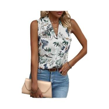 Imagem de Blusa Feminina Sem Mangas Com Decote Em V E Estampa Tropical, Estilo P