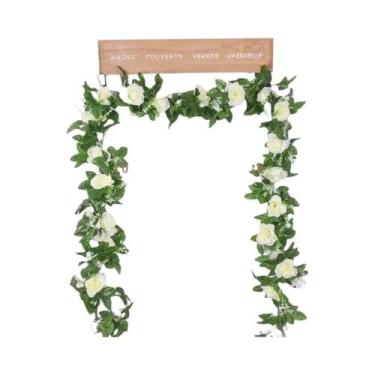 Imagem de Guirlanda De Flores Artificiais Brancas De 2,2M Com Folhas Falsas Para