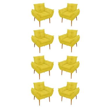 Imagem de Kit 08 Poltronas Opala Decorativas Sala De Estar Suede Cor:amarelo