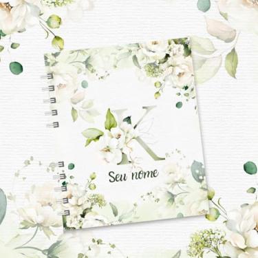 Imagem de Caderno A5 Floral Personalizado com Nome e Inicial, Caderno de Anotações sem Pauta, Caderneta Capa Dura, Caderno Espiral 96 Folhas para Estudos e Organização (K,DECORADO)