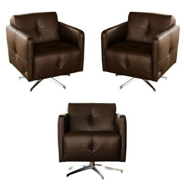 Imagem de Kit 3 Poltronas Giratória Astana Couro Capucino