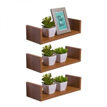 Imagem de Kit 3 Prateleiras U 40 X 15cm Freijó Suporte Invisível