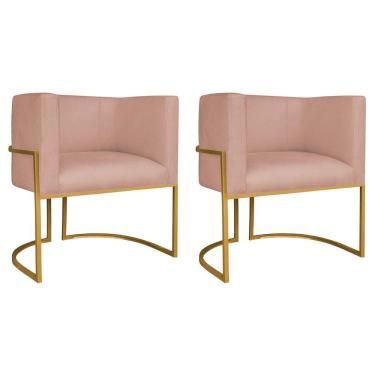 Imagem de Kit 02 Poltronas Decorativas Luna Base De Ferro Dourado Suede Rosê