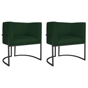 Imagem de Kit 02 Poltronas Decorativas Luna Base De Ferro Preto Suede Verde