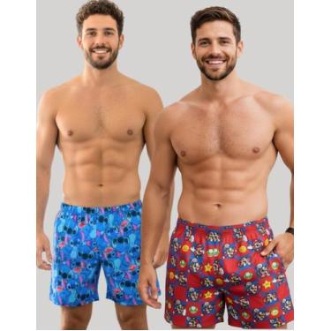 Imagem de Kit 2 Samba Canção Masculino Estampado Confortável  Tecido Macio, Cint