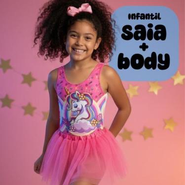 Imagem de Conjunto Saia De Tule e Body Collant Infantil com Estampa de Unicórnio