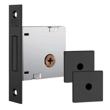 Imagem de Fechadura Auxiliar Trava Stam 1004 Inox Roseta Quadrada Preto