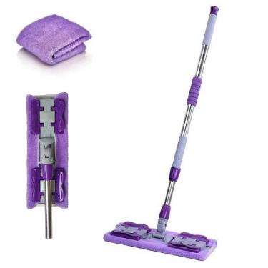 Imagem de Rodo Mop Articulado Flat Inox Multifuncional Esfregao Microfibra Refil Limpa Vidros Vassoura Rotativa Cabo Retratil Rodi