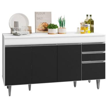 Imagem de Balcão Gabinete Para Pia 150cm Com Tampo 4 Portas 2 Gavetas Marrocos Branco-preto - Lumil