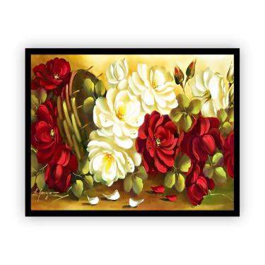 Imagem de Quadro Pintura Rosas Arte Moldura Preta 30X40Cm