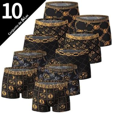 Imagem de Cuecas Boxer Masculinas plus Size Pretas Com Estampa Dourada, Pacote C