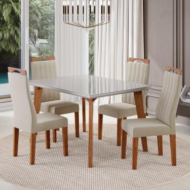 Imagem de Conjunto Sala de Jantar Mesa 120cm com Tampo de Vidro Dubai com 4 Cadeiras Grécia Madetal - Mel/Nude/Bege