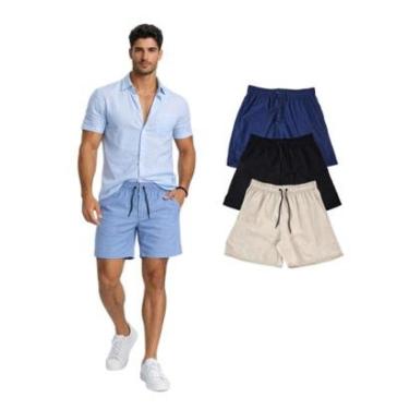 Imagem de Kit Com 3 Bermuda Linho Premium Masculina Com Cordão-Masculino