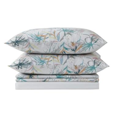 Imagem de Jogo De Lençol Bella Queen 4 Peças Percal 200 Fios Estampado Floral - Aquarela - 100% Poliéster