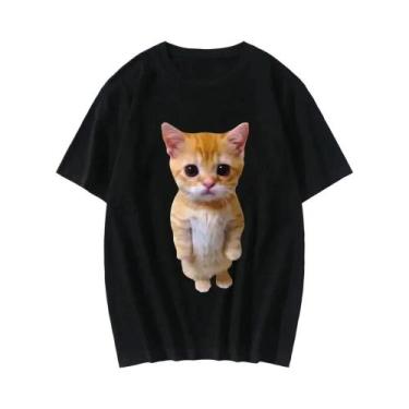 Imagem de Camiseta Casual Oversized Com Estampa 3D De Gato Engraçado Estilo Hara