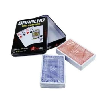 Imagem de Baralho De Plástico 2 Jogos 54 Cartas Na Lata Redstar Sports