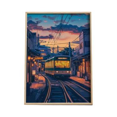 Imagem de Impressão Em Tela De Paisagem Ferroviária Japonesa Retrô De Rua Noturn