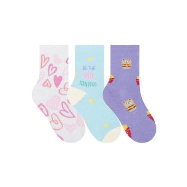 Imagem de Kit/3 Meia Cano Longo Selene 2451.002 Infantil Estampada Algodão T. 25