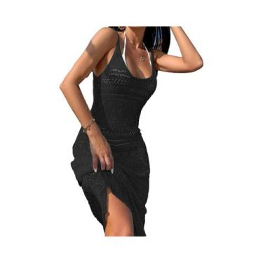Imagem de Vestido Maxi Feminino Elegante Vazado Com Alças E Saia Bodycon, Cintur
