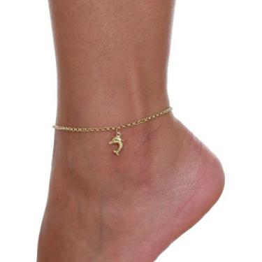 Imagem de Tornozeleira Feminina Portuguesa Golfinho Ouro 18k 750 - Thile, 25 cm