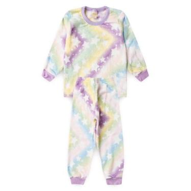 Imagem de Pijama Longo Infantil Peluciado Fleece Menina Lilás Estrelas - Molekad