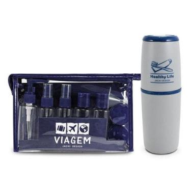 Imagem de Kit Porta Escova De Dentes + Frascos De Viagem 10 Pcs Azul - Jacki Des