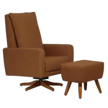Imagem de Poltrona De Amamentação Giro Balanço Ayra Com Puff Linho Aveludado Terracota - Nexta Casa