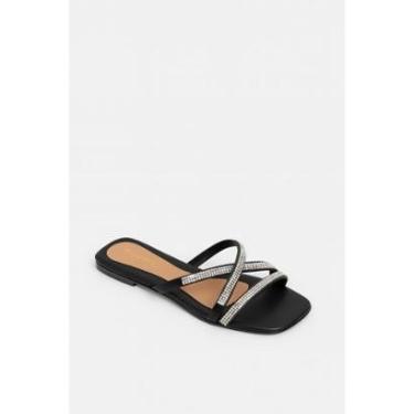 Imagem de Sandália Rasteira Feminina Tiras De Strass Cruzado Casual04-Feminino