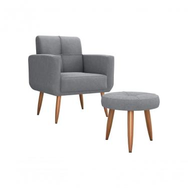 Imagem de Kit Poltrona Decorativa Sala E Puff Havana Cinza Com Apoio Para Os Pés Matrix