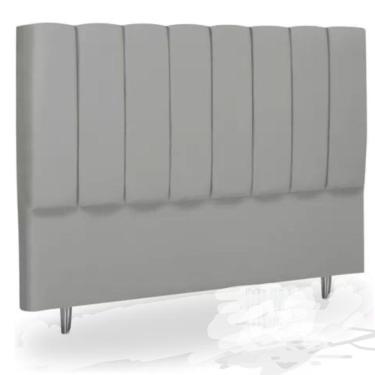 Imagem de Cabeceira Carla Casal Eucalipto Estofada em Madeira Maciça com Revestimento em Tecido Suede Cinza