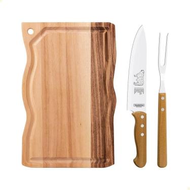 Imagem de Kit Para Churrasco Tramontina Com Lâminas Em Inox E Cabos Em Madeira Natural 3 Pçs 22398001