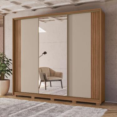 Imagem de Guarda Roupa Roupeiro Nevada com Espelho 03 Portas 06 Gavetas Carvalho Fendy Moval