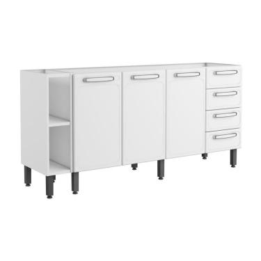Imagem de Gabinete de Cozinha Mais Evidence 3 Portas 4 Gavetas 100% Aço Branco 180CM