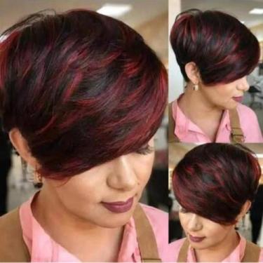 Imagem de Peruca Colorida Estilo Pixie Para Mulheres Negras, Cabelo Humano Remy 