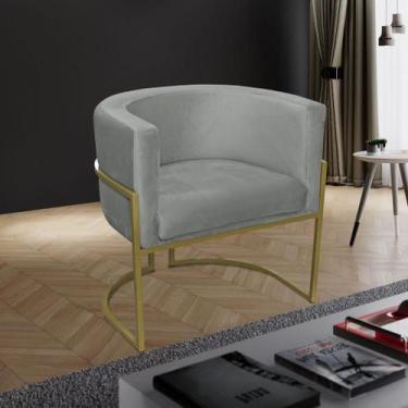 Imagem de Poltrona para Sala Decorativa Luna Base Ferro Dourado Veludo Cinza Vis