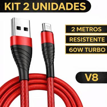 Imagem de Kit 2 Cabos Carregador 2 Metros Micro USB V8 Original Inova