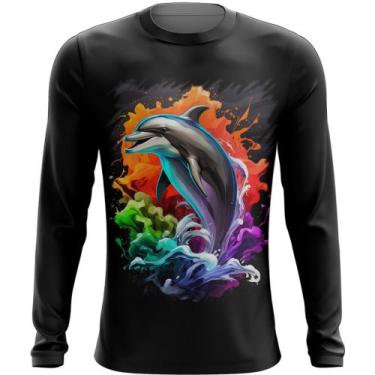Imagem de Camiseta Manga Longa Golfinho Inteligência Arte Pintura 7 - Kasubeck S