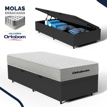 Imagem de Cama Box Baú com Colchão de Molas Ensacadas Ortobom One Face Plenno Superpocket Solteiro 88cm