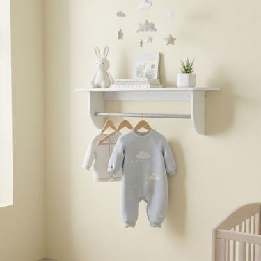 Imagem de Prateleira com Cabideiro Decor 100% Mdf Branco Brilho - Móveis Peroba