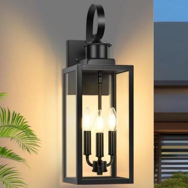 Imagem de Luz de parede externa Yochoice 3-Light 48cm impermeável preta