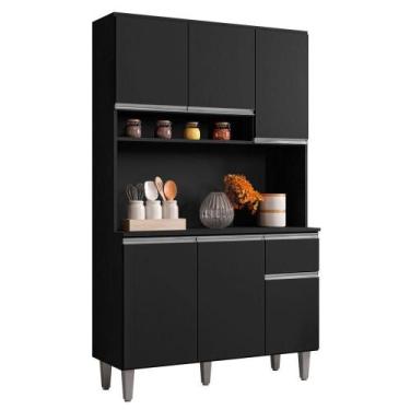 Imagem de Cozinha Compacta Márcia 6 Portas 1 Gaveta MDF 105 cm Preto Fosco - ABM