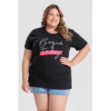 Imagem de T-shirt Feminina Plus Size 100% Algodão Estampada "BEGING TODAY" - Ser