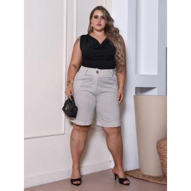 Imagem de Bermuda Plus Size Feminina Short De Linho Com Cintura Alta - XIAO MODA
