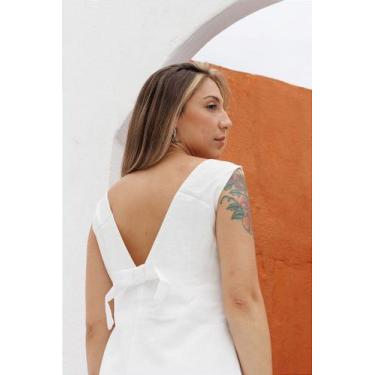 Imagem de Vestido Laço em Linho com Decote V - no-brand, Branco