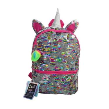 Imagem de Mochila Escolar Infantil Unicórnio Paetê Lantejoulas Rosa Clio Menina 