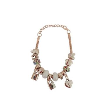 Imagem de Pulseira Berloque Prateada E Dourada Feminina De Pedras - Scilla