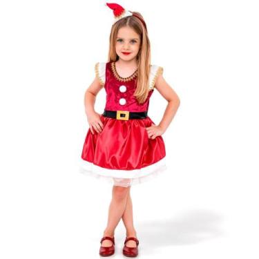 Imagem de Fantasia Mamãe Noel Infantil pra Menina Vestido Veludo de Natal - Fant